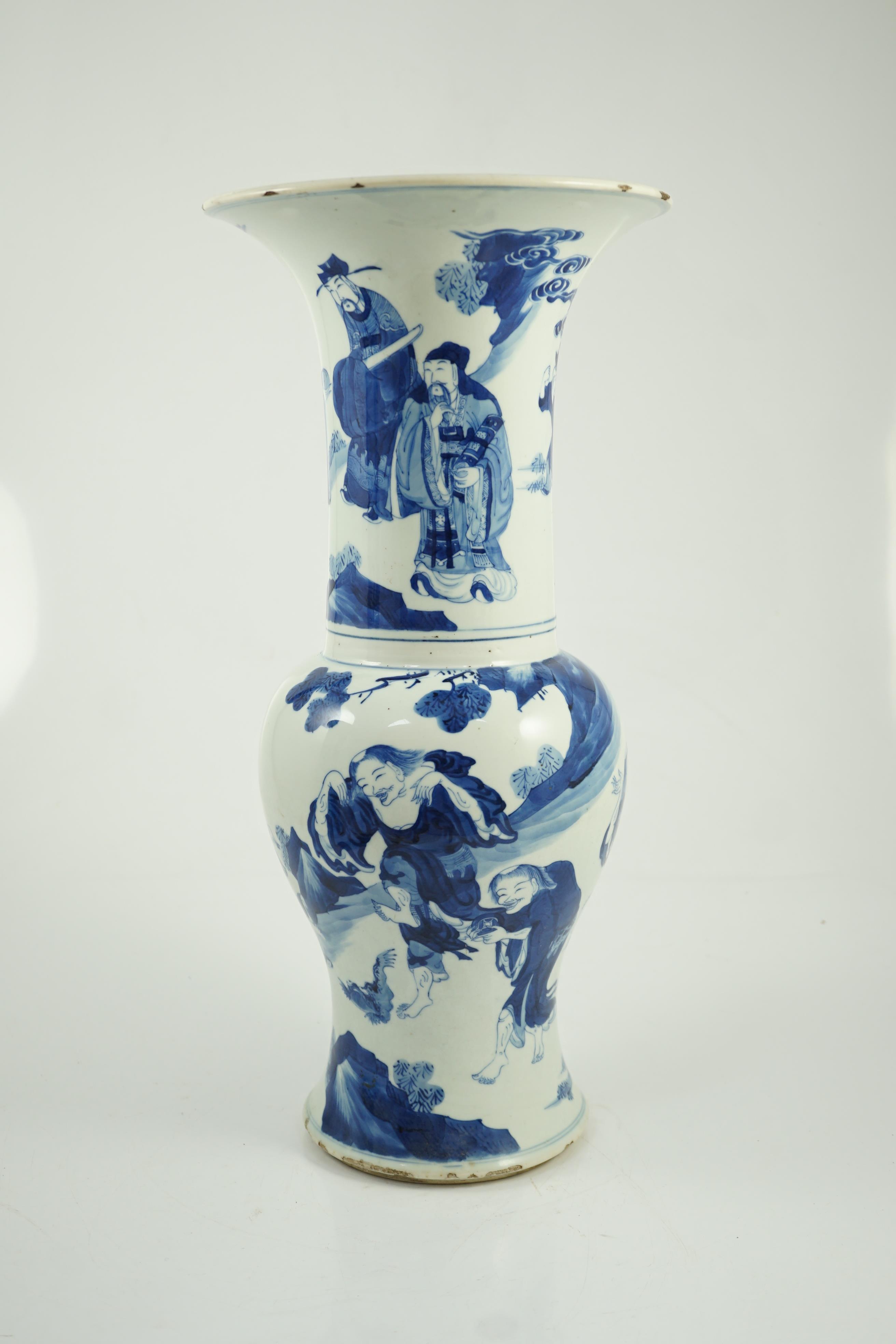 A Chinese blue and white ‘Daoist immortals’ yen-yen vase, Kangxi period, glaze losses to rim and edge of foot